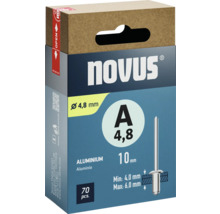 Packung Novus Blindnieten aus Aluminium, Durchmesser 4,8 mm, 70 Stück