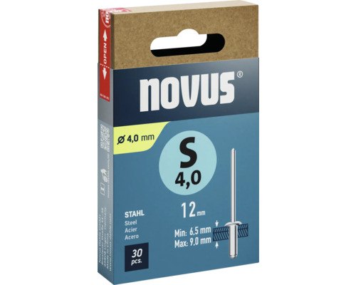 Novus Blindnieten S 4,0 mm, Stahl, 30 Stück