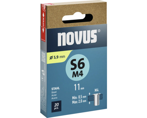 Novus S6 M4 Niete, 5,9 mm Durchmesser, Stahl, 20 Stück