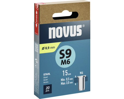 Novus S9 M6 Stahl Blindnieten, 8,9 mm Durchmesser, 15 mm Länge, 20 Stück