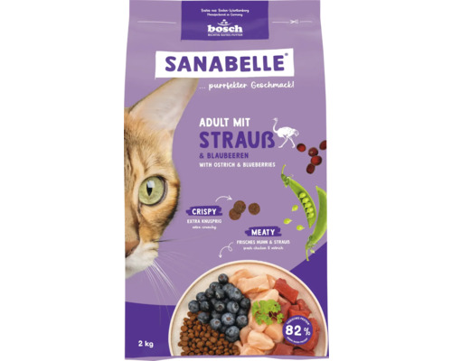 Katzenfutter trocken Sanabelle Adult mit Strauß 2 kg Sanabelle Adult mit Strauß und Blaubeeren Katzenfutter im 2 Kilogramm Sack
