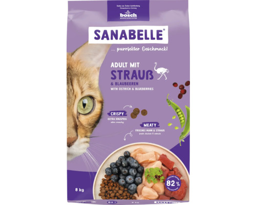 Sanabelle Adult Strauß und Blaubeeren Katzenfutter, 8 Kilogramm