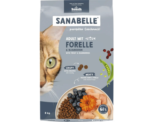 Sanabelle Adult mit Forelle und Blaubeeren Katzenfutter im 8 Kilogramm Sack