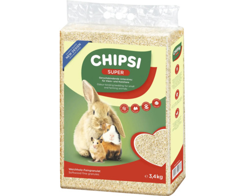 CHIPSI Super Kleintierstreu aus Weichholz-Feingranulat, 3,4 Kilogramm Packung