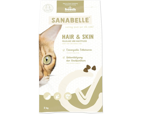 Katzenfutter trocken Sanabelle Hair & Skin 2 kg, Verbesserung der Felleigenschaften Sanabelle Hair and Skin Katzenfutter, 2 kg Packung