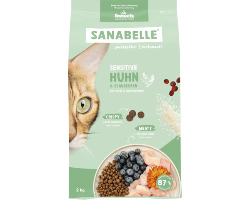 Sanabelle Sensitive Huhn und Blaubeeren Katzentrockenfutter im 2 Kilogramm Sack