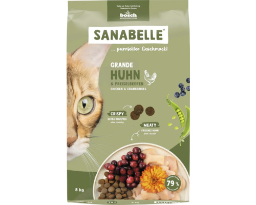 Katzenfutter trocken Sanabelle Grande Huhn 8 kg für große Rassen Sanabelle Grande Huhn und Preiselbeeren Katzenfutter, 8 Kilogramm Packung