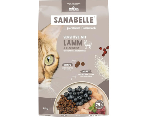 Sanabelle Sensitive mit Lamm und Blaubeeren Katzenfutter im 8 Kilogramm Sack