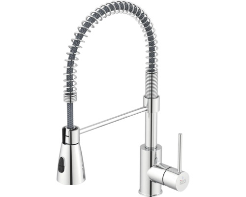 Küchenarmatur KEO Ilma mit herrausziehbarer Handbrause CoolStart und Schnellmontage von Oben "Topfix chrom glänzend Küchenarmatur mit Spiralfeder