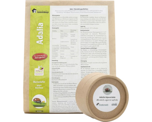 Packung Adalia Marienkäfer gegen Blattläuse mit Produktinformationen