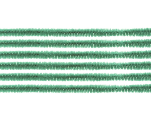 Mehrere grüne Pfeifenreiniger liegen nebeneinander.