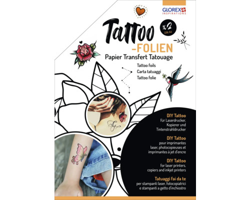 Tattoo-Folie DIN A4 für Laser- und Tintendrucker 2 Stück Glorex Tattoo Folien Papier für Transfertattoos im Format DIN A4