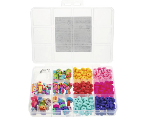 Sortierkasten mit bunten Perlen und Gummibändern zur Schmuckherstellung