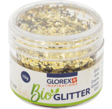 Glas mit grobem, goldenem Glorex Bio Glitzer, 10 Gramm