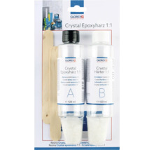 Glorex Crystal Epoxidharz 1:1 Set mit Epoxidharz, Härter, Mischbechern und Holzspatel