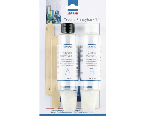 Glorex Crystal Epoxidharz 1:1 Set mit Epoxidharz, Härter, Mischbechern und Holzspatel