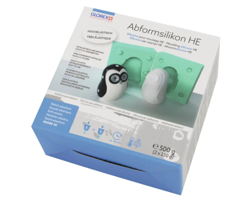 Glorex Abformsilikon HE Packung mit Silikonform und geformter Figur