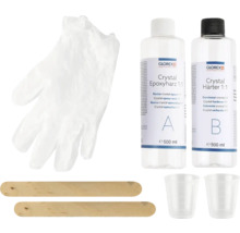 Glorex Crystal Epoxidharz Set mit Handschuh, Rührstäben und Messbechern