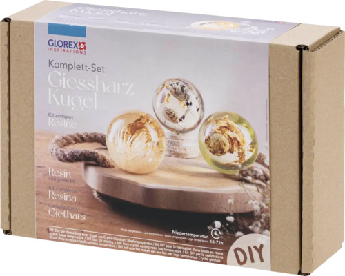 Giessharz Kugel Komplettset in einer Kartonverpackung.
