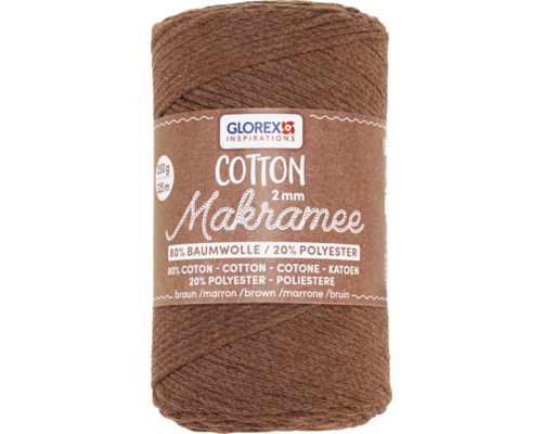 Makramee Cotton gewebt braun 2 mm 225 m 250 g Knäuel Baumwollgarn, 2 Millimeter stark, geeignet für Makramee-Techniken
