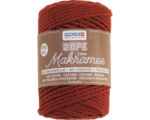 Glorex Makramee Garn Rope, 3 mm, 250 g, 63 m, aus Baumwolle, Viskose und Polyester