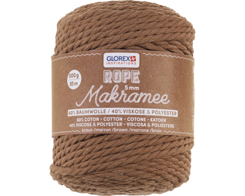 Glorex Makramee Seil, 5 mm, 500 g Rolle aus 60 Prozent Baumwolle und 40 Prozent Viskose und Polyester