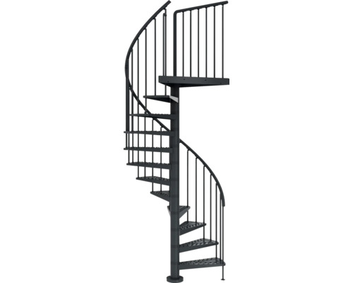 Spindeltreppe aus Metall mit Geländer