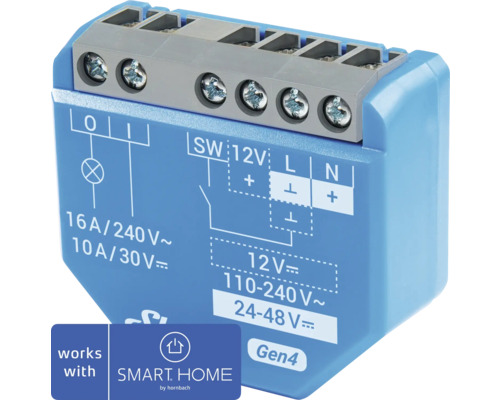 Blauer Smart Home Unterputzschalter mit Schraubklemmen