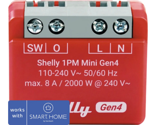 Schalter Shelly 1PM Mini Gen4 Unterputzmodul mit Strommessfunktion rot - Kompatibel mit Smart Home by hornbach Shelly 1PM Mini Gen4 Leistungsmessgerät zur intelligenten Steuerung