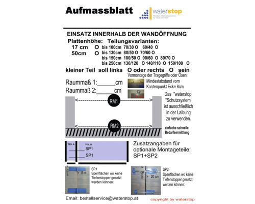 waterstop Messblatt zur Montage