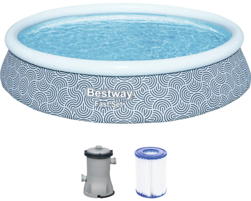 Aufstellpool Fast-Set-Pool Bestway Fast Set™ rund Ø 396x84 cm inkl. Kartuschenfilteranlage blau/blau-weiß Aufblasbarer Bestway Pool mit Filterpumpe und Filterkartusche