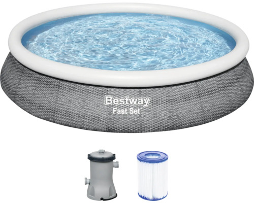 Aufstellpool Fast-Set-Pool Bestway Fast Set™ rund Ø 457x84 cm inkl. Kartuschenfilteranlage grau/blau-weiß Bestway Fast Set Pool mit Filterpumpe und Filterkartusche
