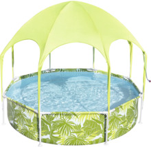 Runder Pool mit Sonnenschutz und Pflanzenmuster