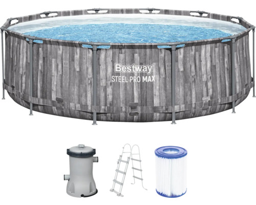 Bestway Steel Pro Max Frame Pool Set mit Leiter, Filterpumpe und Filterkartusche