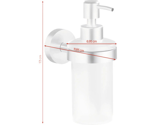 Wandseifenspender mit Maßangaben