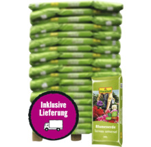 Stapel Blumenerde mit FloraSelf Logo und inklusive Lieferung