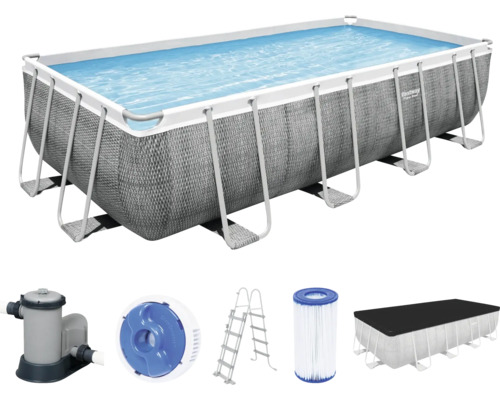 Bestway Power Steel Frame Pool Set mit Filterpumpe, Leiter und Abdeckung