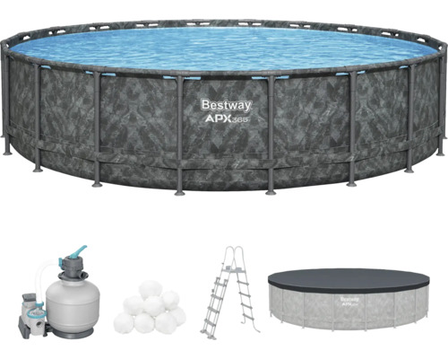 Aufstellpool Framepool-Set Bestway APX365™ rund Ø 610x132 cm inkl. Sandfilteranlage, Leiter und Abdeckplane grau/blau Bestway Aufstellpool-Set mit Sandfilterpumpe, Leiter, Abdeckplane und Pool Balls
