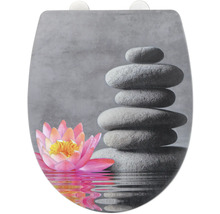 Toilettendeckel mit Steine- und Lotusblütenmotiv