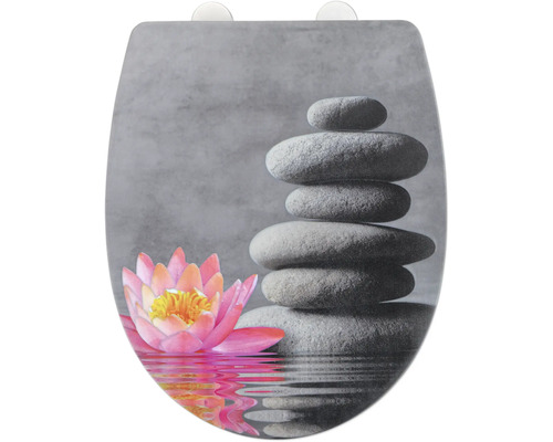 Toilettendeckel mit Steine- und Lotusblütenmotiv