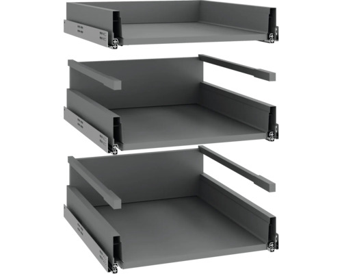 Drei Schubladenauszüge für Möbel im Stapel