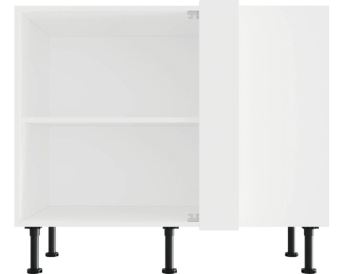 Weißer Küchenunterschrank mit Regalboden und schwarzen Füßen