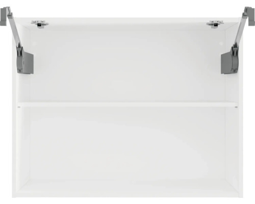 Weißer Wandschrank mit einer Ablage und geöffneter Tür