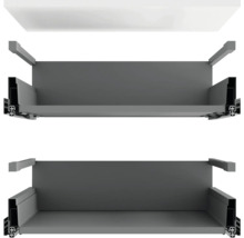 Zwei graue Schubladen mit Auszugsschienen für Möbel