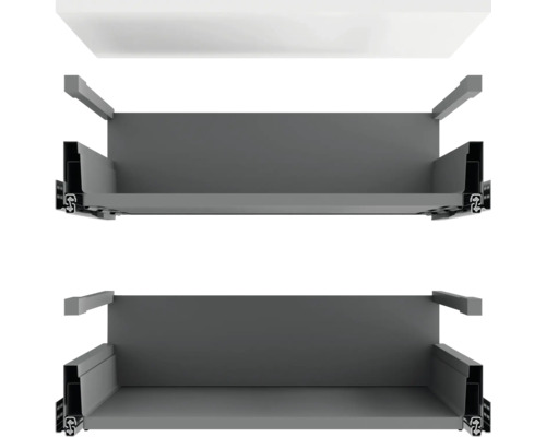 Zwei graue Schubladen mit Auszugsschienen für Möbel