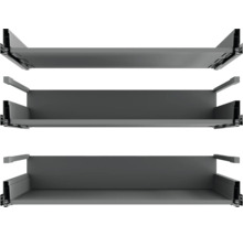 Drei graue Schubladenelemente für Möbel