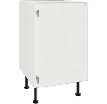 Weißer Unterschrank ohne Tür und mit schwarzen Füßen