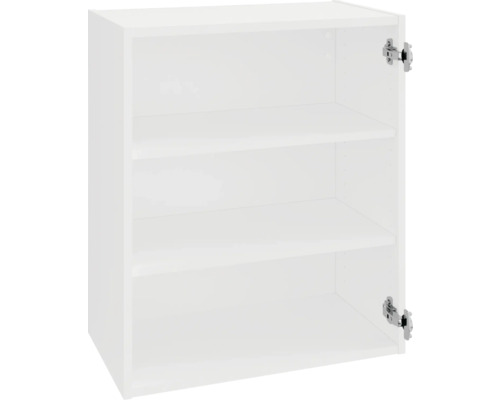 Offener weißer Hängeschrank mit drei Regalböden