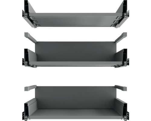 Drei Schubladenelemente aus Metall zur Aufbewahrung