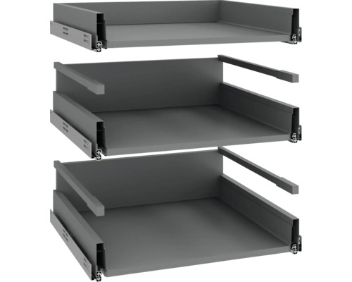 Drei Schubladenelemente für Schränke mit unterschiedlichen Höhen